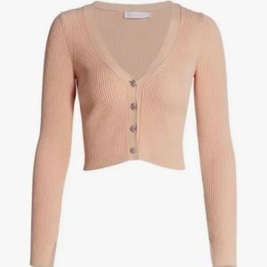 Jonathan Simkhai | Pink Embellished Ribbed Crop Cardigan | XS